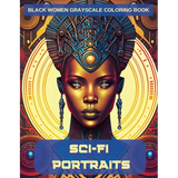 Sci-Fi Portraits: Black Women Grayscale Coloring Book - Paperback