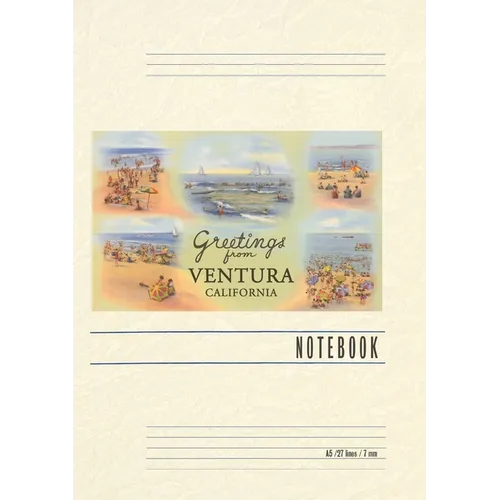 Vintage Lined Notebook Pastel Beach Scenes, Greetings from Ventura, California