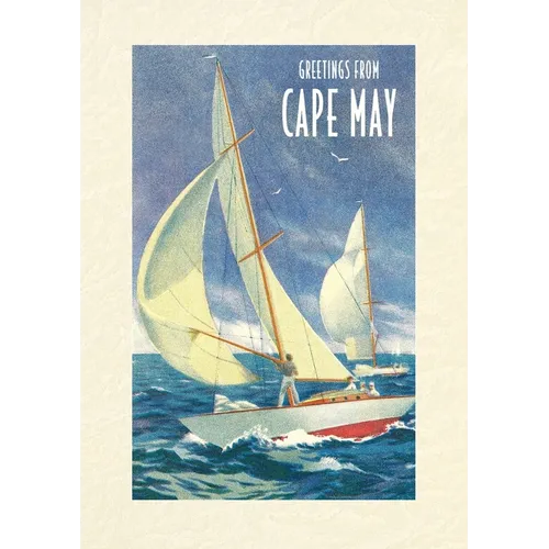 Vintage Lined Notebook Greetings from Cape May, New Jersey, Sailboats