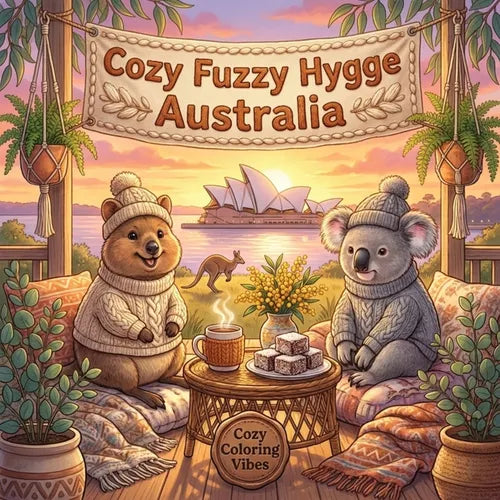 Cozy Fuzzy Hygge Australia: Easy Bold Line Design Adorable Animal Coloring Book for Adults Coastal & Outback, Wildlife Wonders & Relaxing Travel Scene