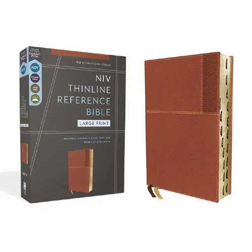 Niv, Thinline Reference Bible (Deep Study at a Portable Size), Large Print, Leathersoft, Brown, Red Letter, Thumb Indexed, Comfort Print