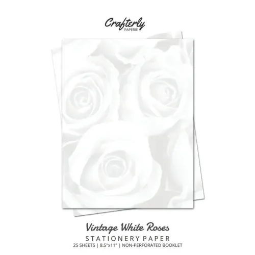 Vintage White Roses Stationery Paper: Cute Letter Writing Paper for Home, Office, 25 Count, Floral Print