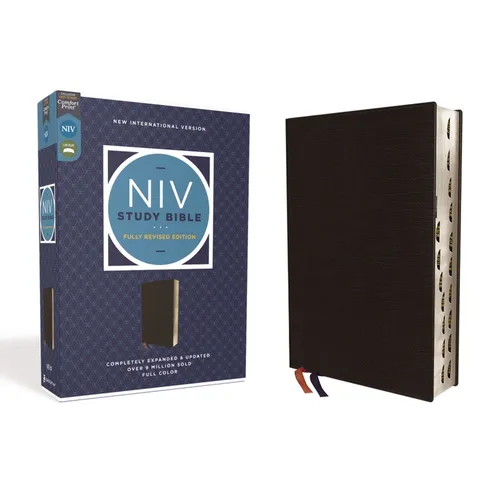 NIV Study Bible, Fully Revised Edition, Bonded Leather, Black, Red Letter, Thumb Indexed, Comfort Print