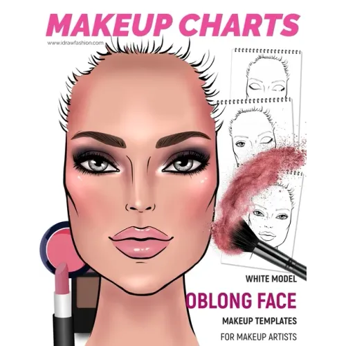 Makeup Charts - Face Charts for Makeup Artists: White Model - OBLONG face shape