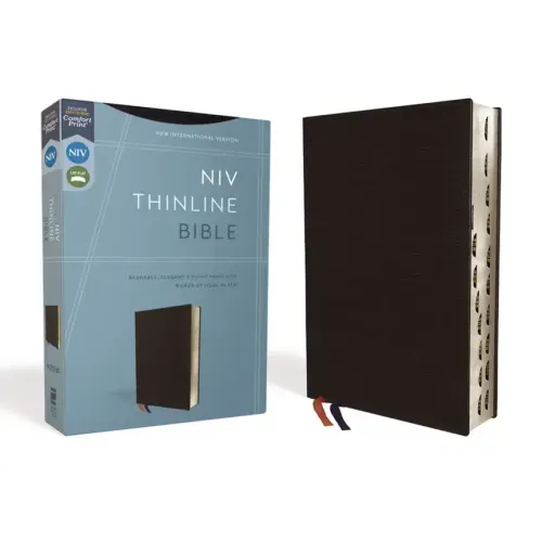 NIV, Thinline Bible, Bonded Leather, Black, Indexed, Red Letter Edition
