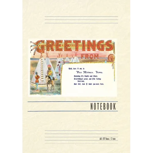 Vintage Lined Notebook Greetings from Des Moines, Tepees