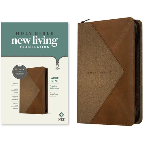 NLT Large Print Thinline Reference Zipper Bible, Filament Enabled (Leatherlike, Messenger Stone & Camel, Red Letter)
