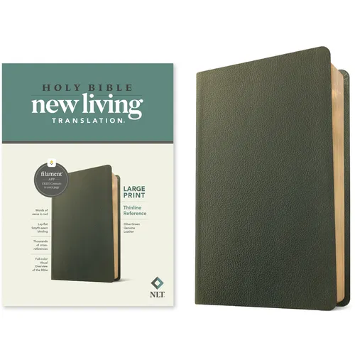 NLT Large Print Thinline Reference Bible, Filament Enabled (Genuine Leather, Olive Green, Red Letter)