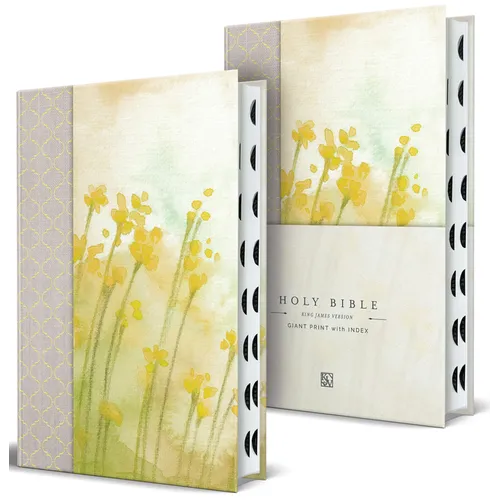 KJV Holy Bible, Giant Print Large Format, Hardcover Yellow with Flowers with Ribbon Marker, Red Letter, and Thumb Index