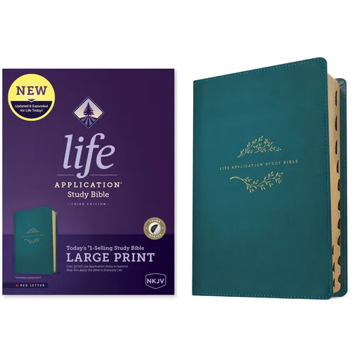 NKJV Life Application Study Bible, Third Edition, Large Print (Leatherlike, Teal Blue, Indexed, Red Letter)