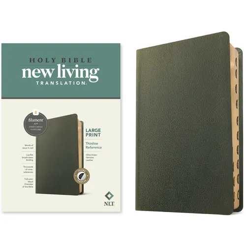 NLT Large Print Thinline Reference Bible, Filament Enabled (Genuine Leather, Olive Green, Indexed, Red Letter)