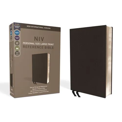 NIV, Personal Size Reference Bible, Large Print, Premium Leather, Black, Red Letter Edition, Comfort Print