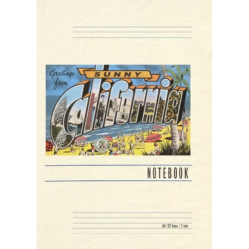 Vintage Lined Notebook Greetings from Sunny California Beach Scene