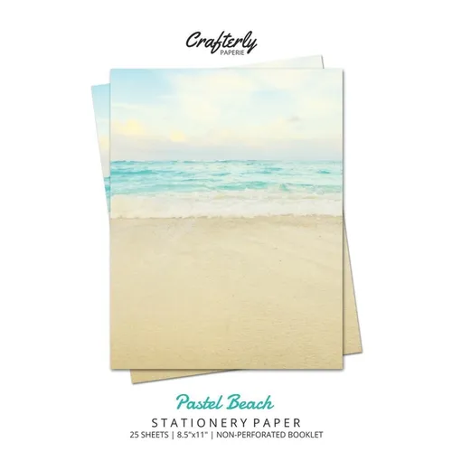 Pastel Beach Stationery Paper: Aesthetic Letter Writing Paper for Home, Office, Letterhead Design, 25 Sheets